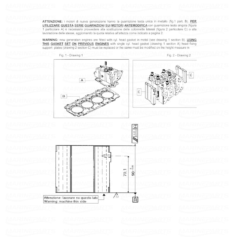 Gasket set, engine overhaul for MerCruiser 4.2 ltr. marine diesel engines