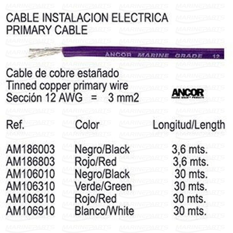 PRIMARY CABLE BLACK 12 AWG 30 M., Sweden Marineparts