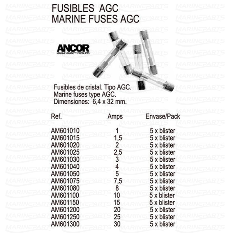 MARINE FUSES AGC 15 Amp.