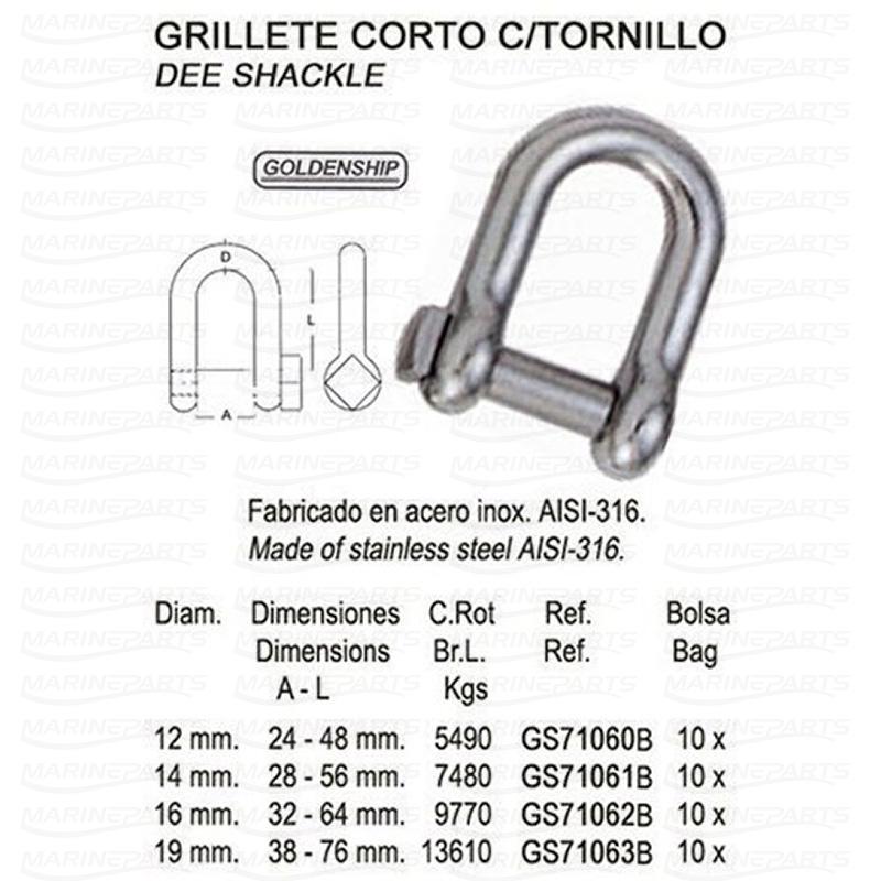 DEE SHACKLE (10 Units) 19 x 38 x 76mm