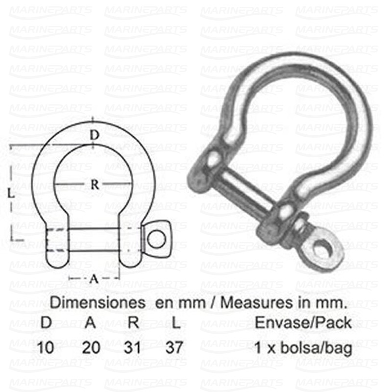 BOW SHACKLE HOT D. GALV. 10mm