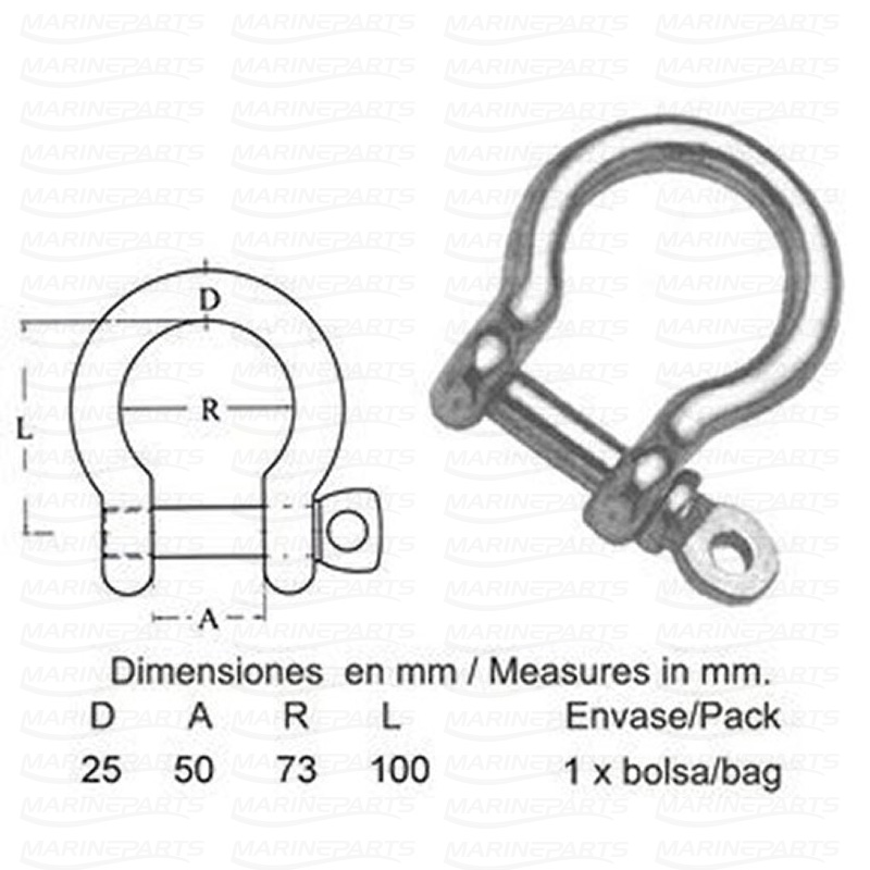 BOW SHACKLE HOT D. GALV. 25mm