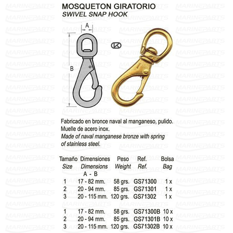 Stainless steel Snap hook 82 mm