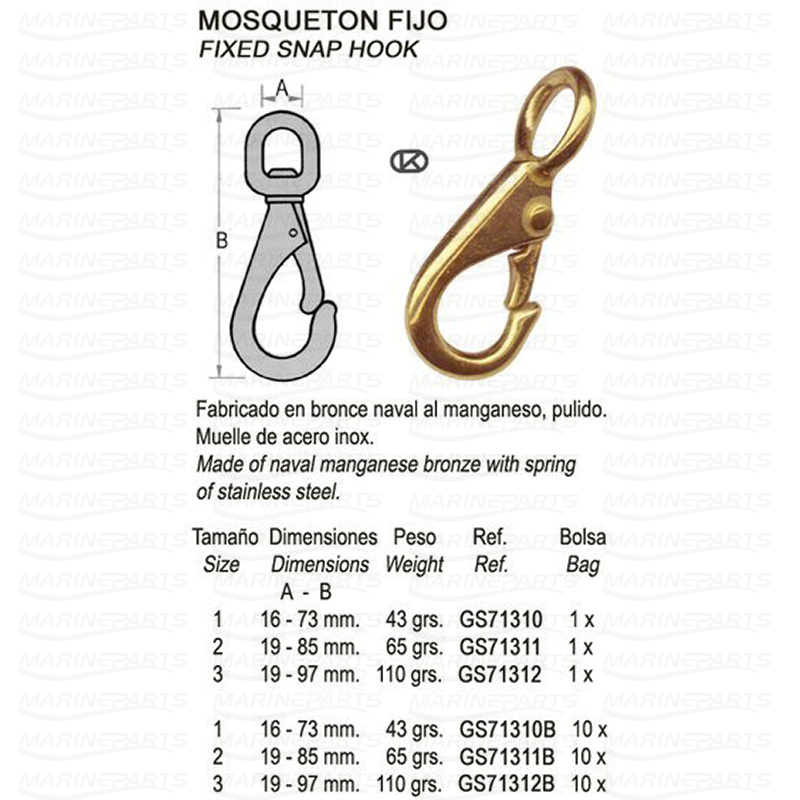 FIXED SNAP HOOK 65 grs.