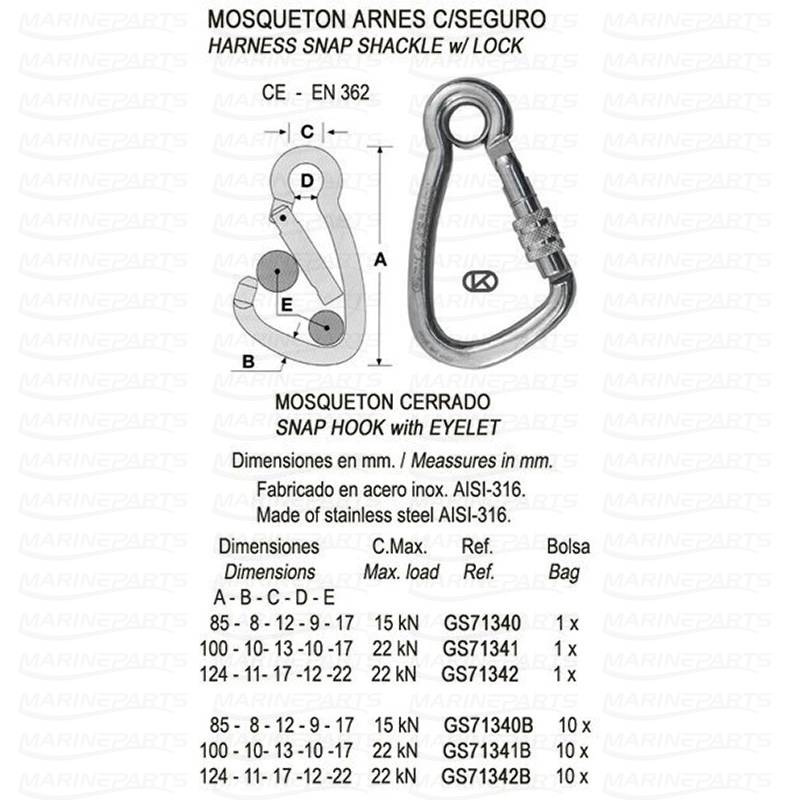 HARNESS SS screwsleeve+eye 8 mm (Pack 10)