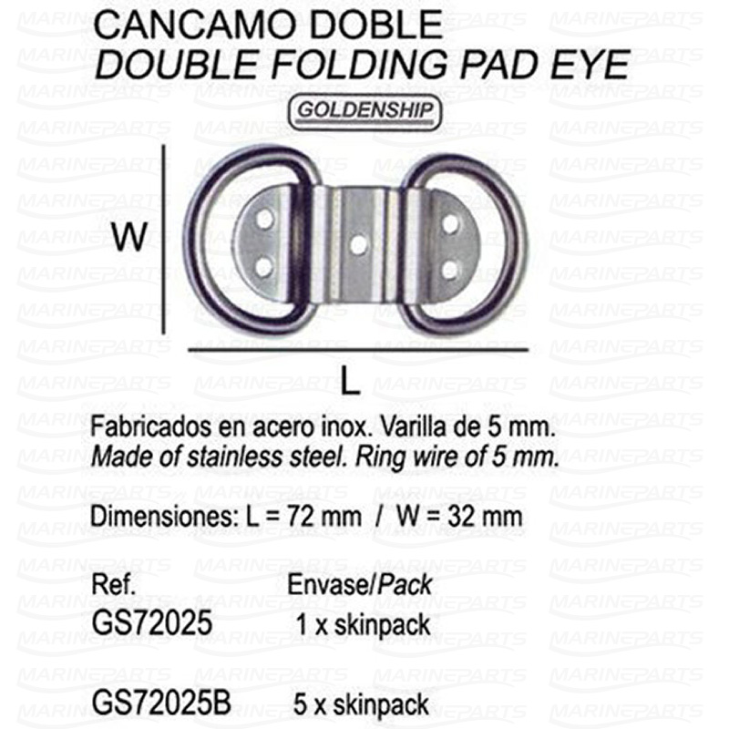 DOUBLE FOLDING PAD EYE (Units 5) 32x72mm