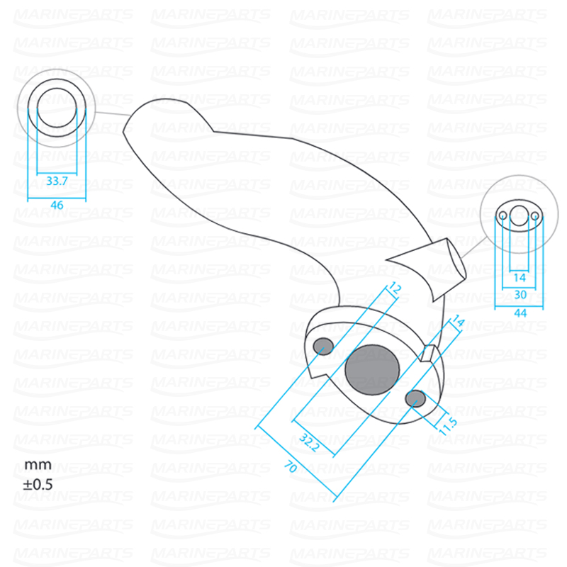 Exhaust elbow for Volvo Penta MD1B, MD2B, AQD2B, MD3B, MD11, MD11C, MD11D, MD17, MD17C, MD17D