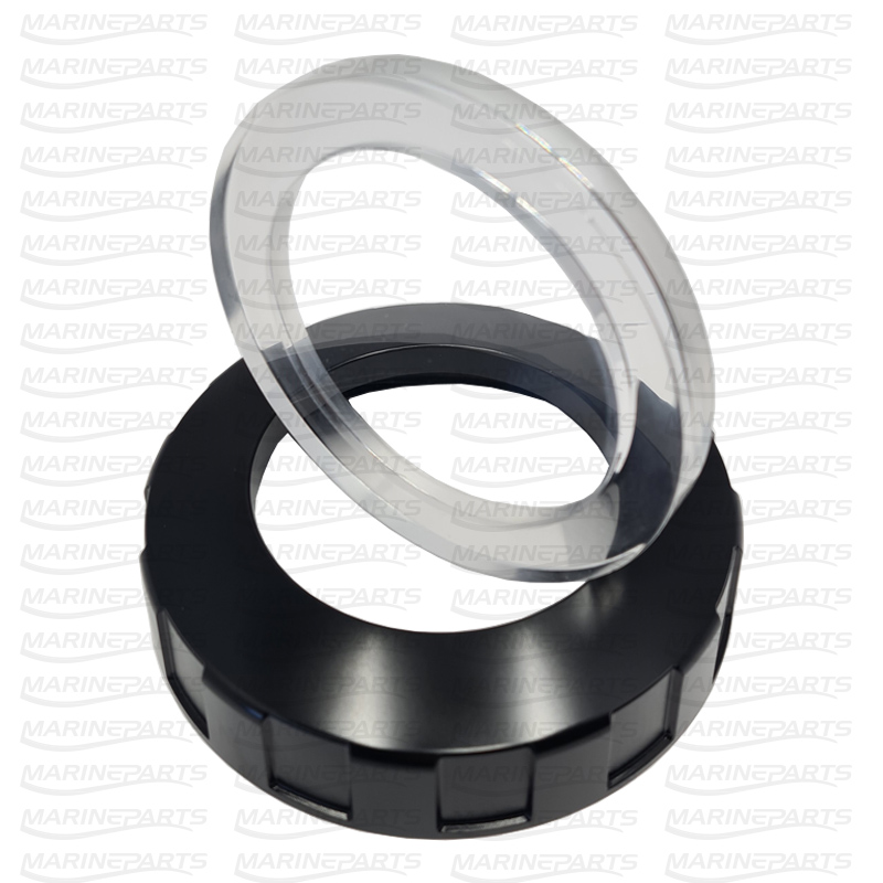 Cap, transparent sea water strainer for Volvo Penta diesel engines in aluminium