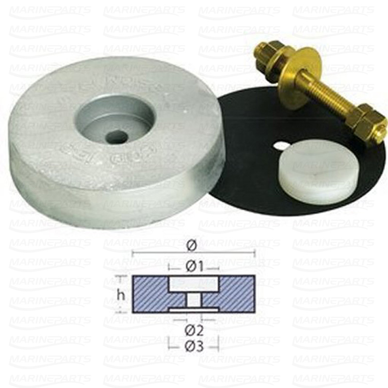 Disc anode for Stern 125*38 compl. w. plug, pad&bolt