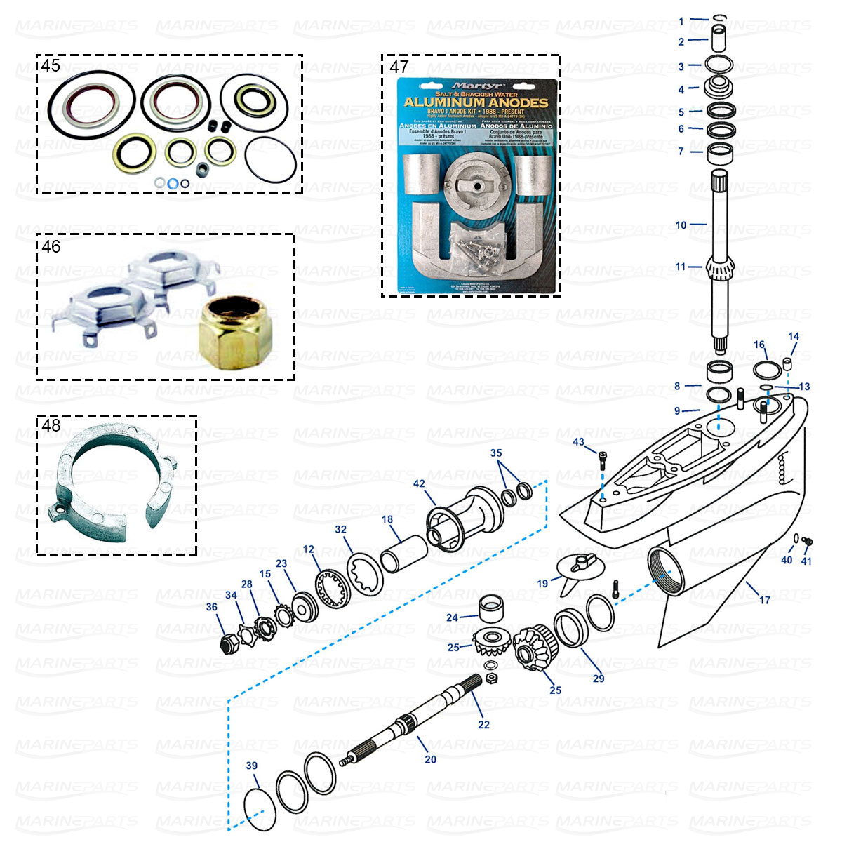 Spare parts lower gearcase MerCruiser Bravo 1 (1996-1998)