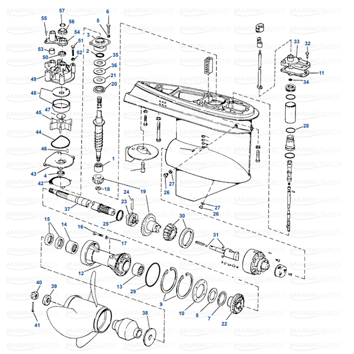 Gearcase parts Evinrude/Johnson V6 1976-1978 hydraulic shift