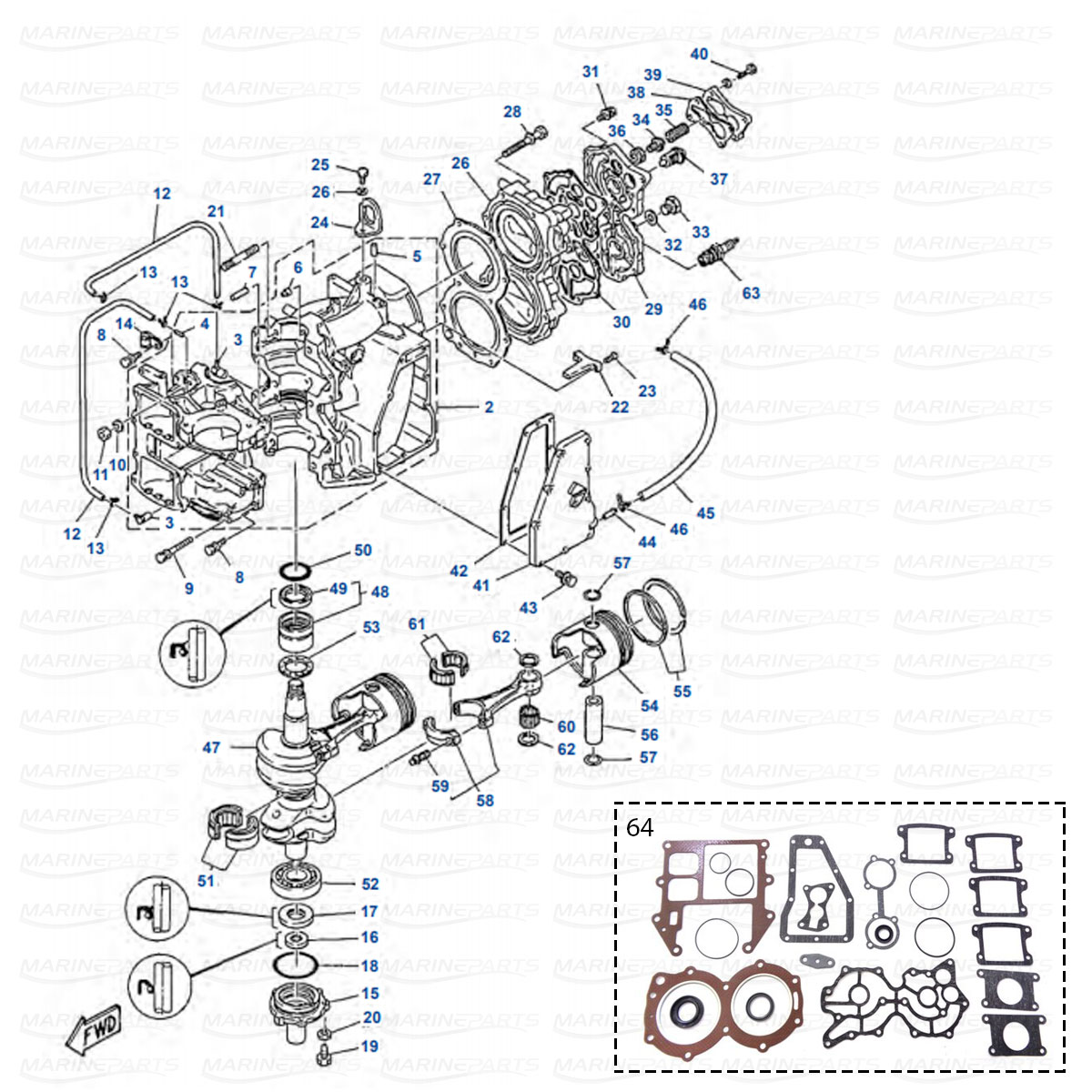 Engine Parts Yamaha E48C - E55C - 55ED - 55ET