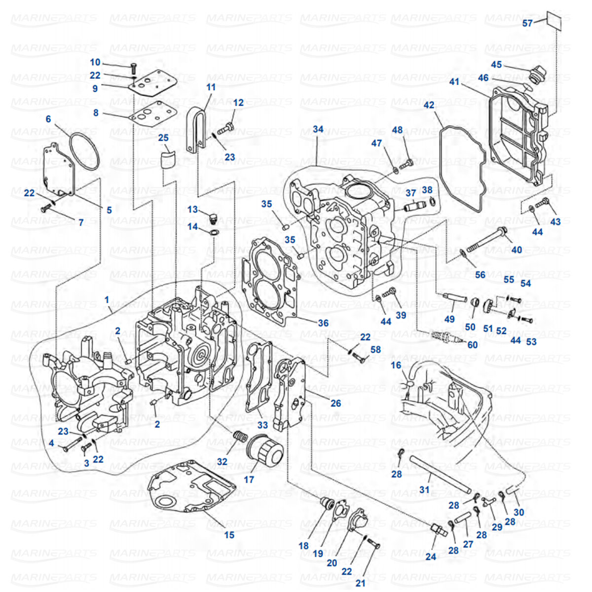 Moottorin sisäosia Yamaha F20 - F25