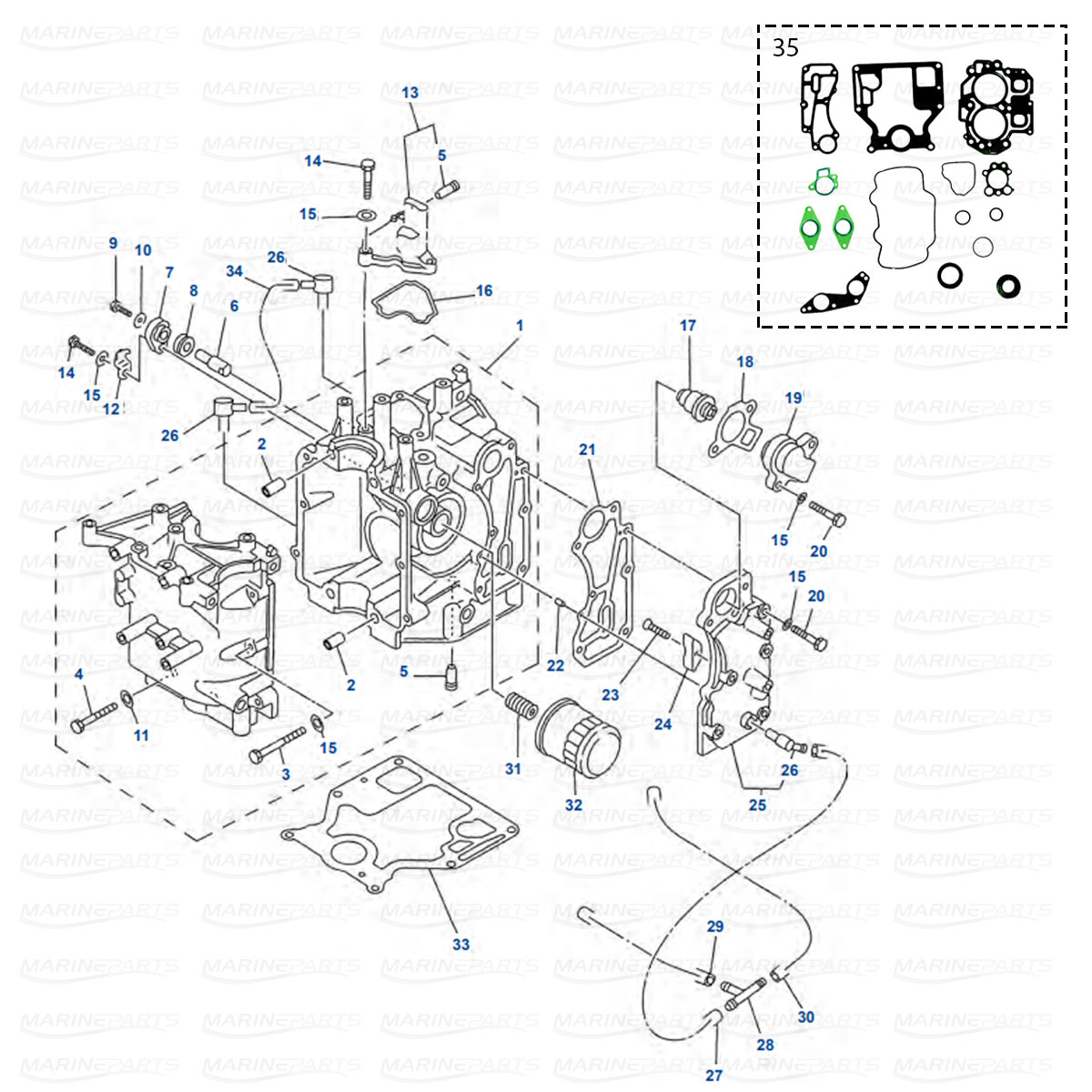 Crankcase Yamaha F9.9 (2004-06), F13.5 (2003-06), F15 (2003-07)