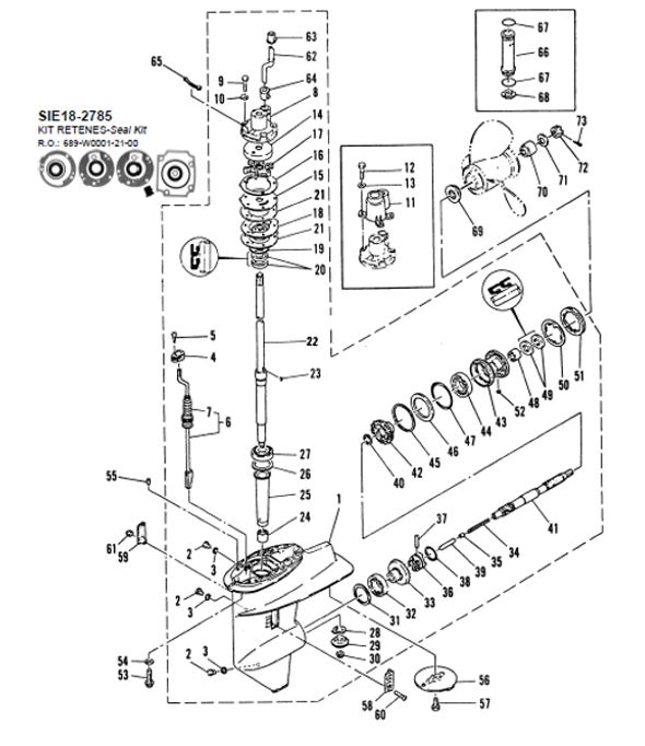 Växelhusdelar Yamaha 25 - C25 - C30 hk