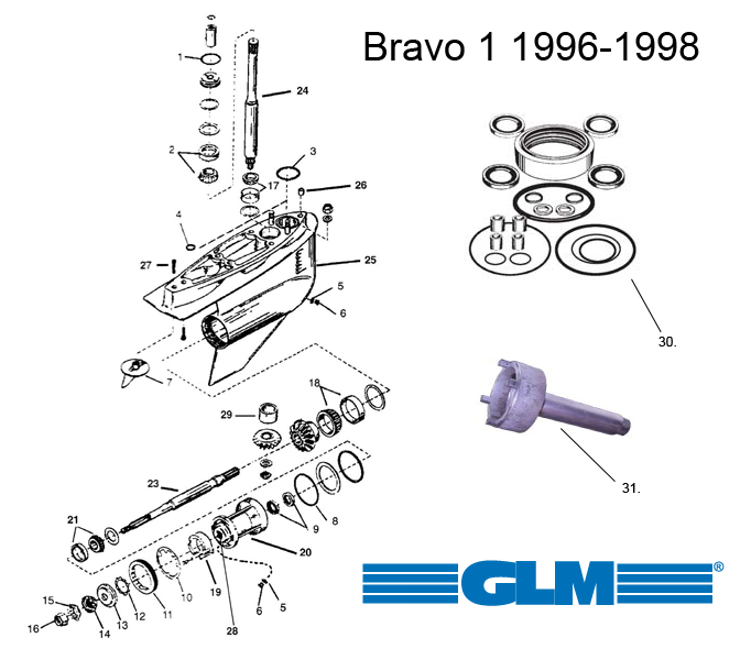 Reservdelar underhus MerCruiser Bravo 1 (1996-1998)
