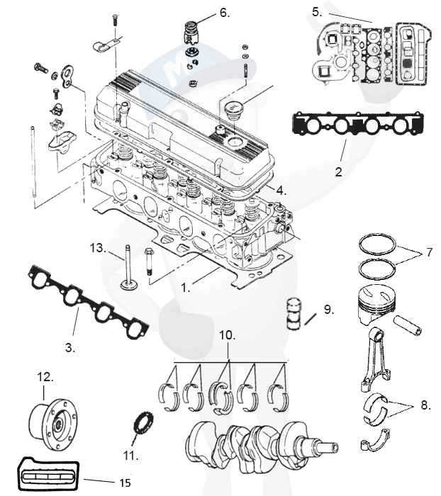 Reservdelar motorblock MerCruiser 4 cyl. 3.7 ltr.