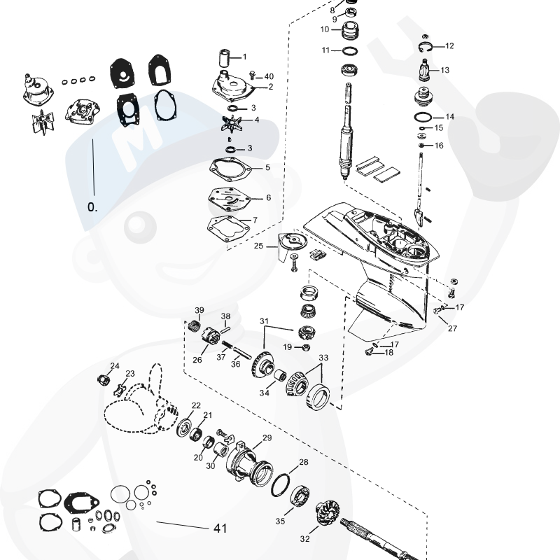 Alaosan varaosia Mercury/Mariner 25 hv (4S), 30 hv (2-syl.), 40 hv, 50 hv (2 & 3-syl.) 2T & 4T