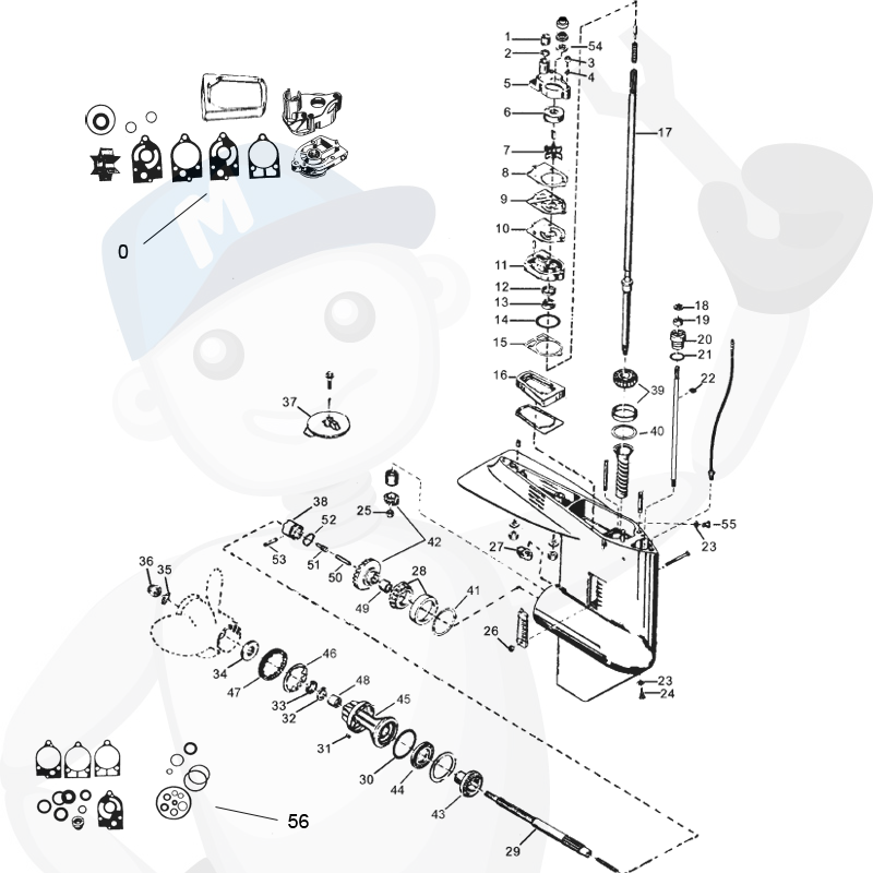 Alaosan varaosia Mercury/Mariner 35-70 hv (2, 3 & 4-syl.)