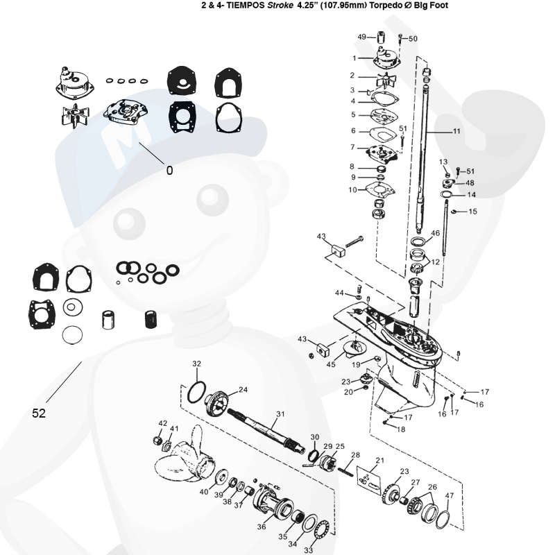 Mercury / Mariner gearcase parts for outboard motor, marineparts.eu