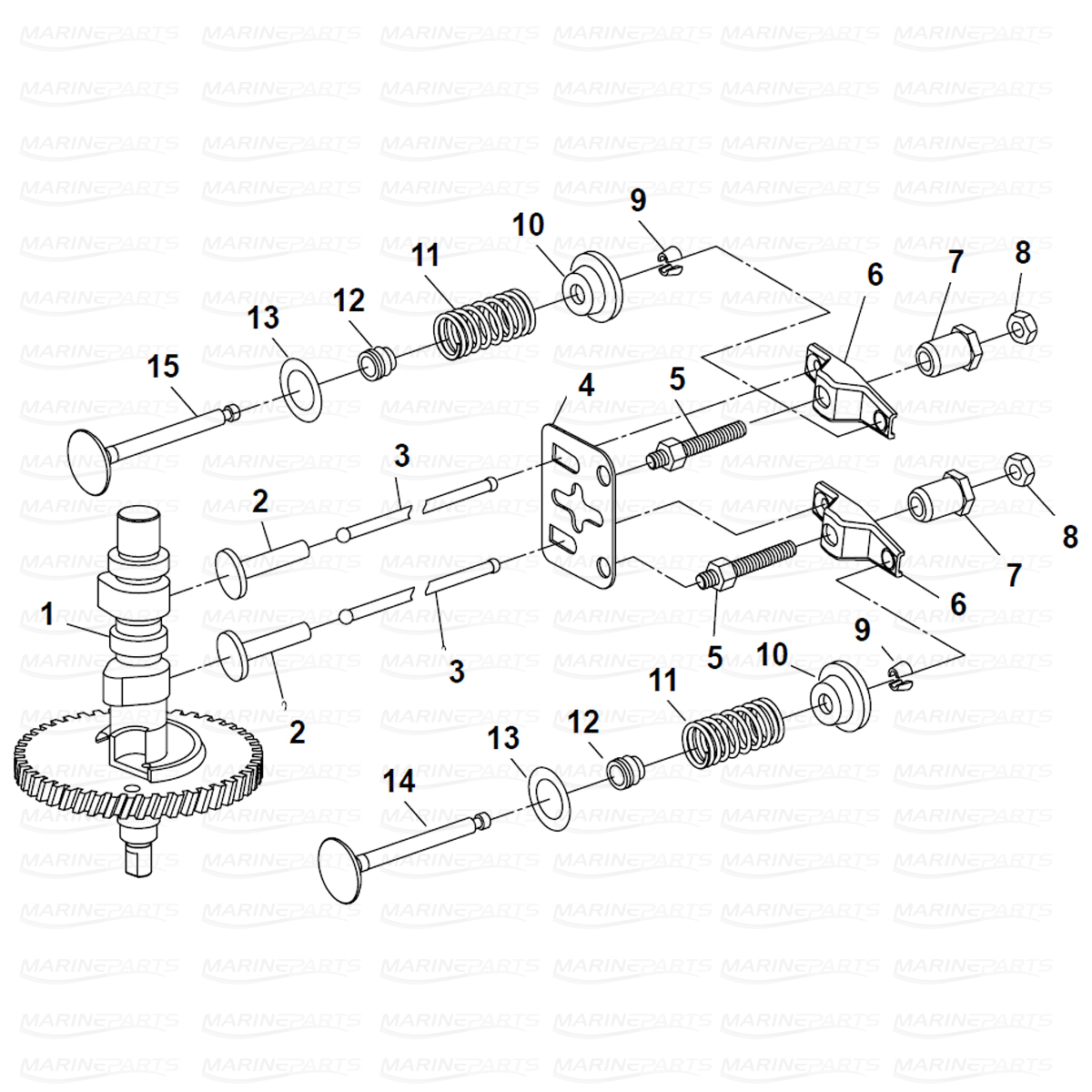 Exploded view camshaft, Parsun 6 hp